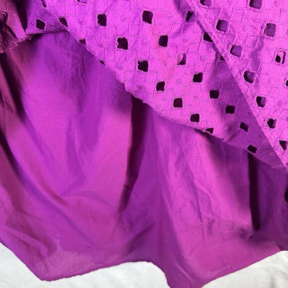 Eloquii Fuscia Eyelet Lace Tiered Dress Cotton  Puff Sleeve Peasant S 22 NWT - Picture 6 of 13